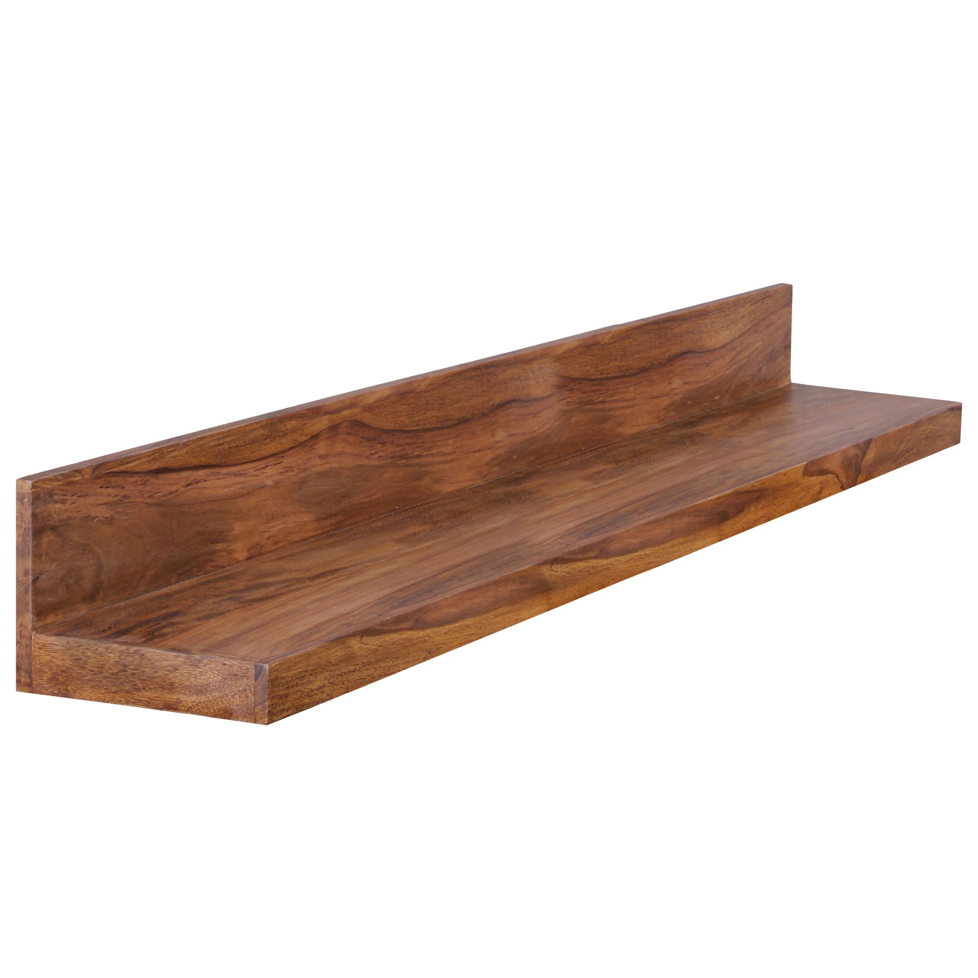 FineBuy Wandregal Massivholz Sheesham Holzregal Landhausstil Hängeregal Wandboard Naturprodukt Regal Größe wählbar | Farbe: Braun