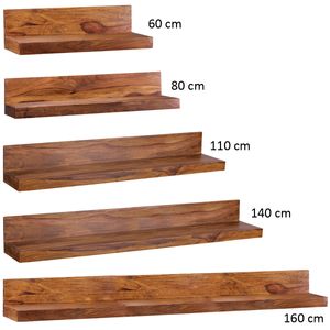 SV43572 FineBuy Wandregal Massivholz Sheesham Holzregal Landhausstil Hängeregal Wandboard Naturprodukt Regal Größe wählbar