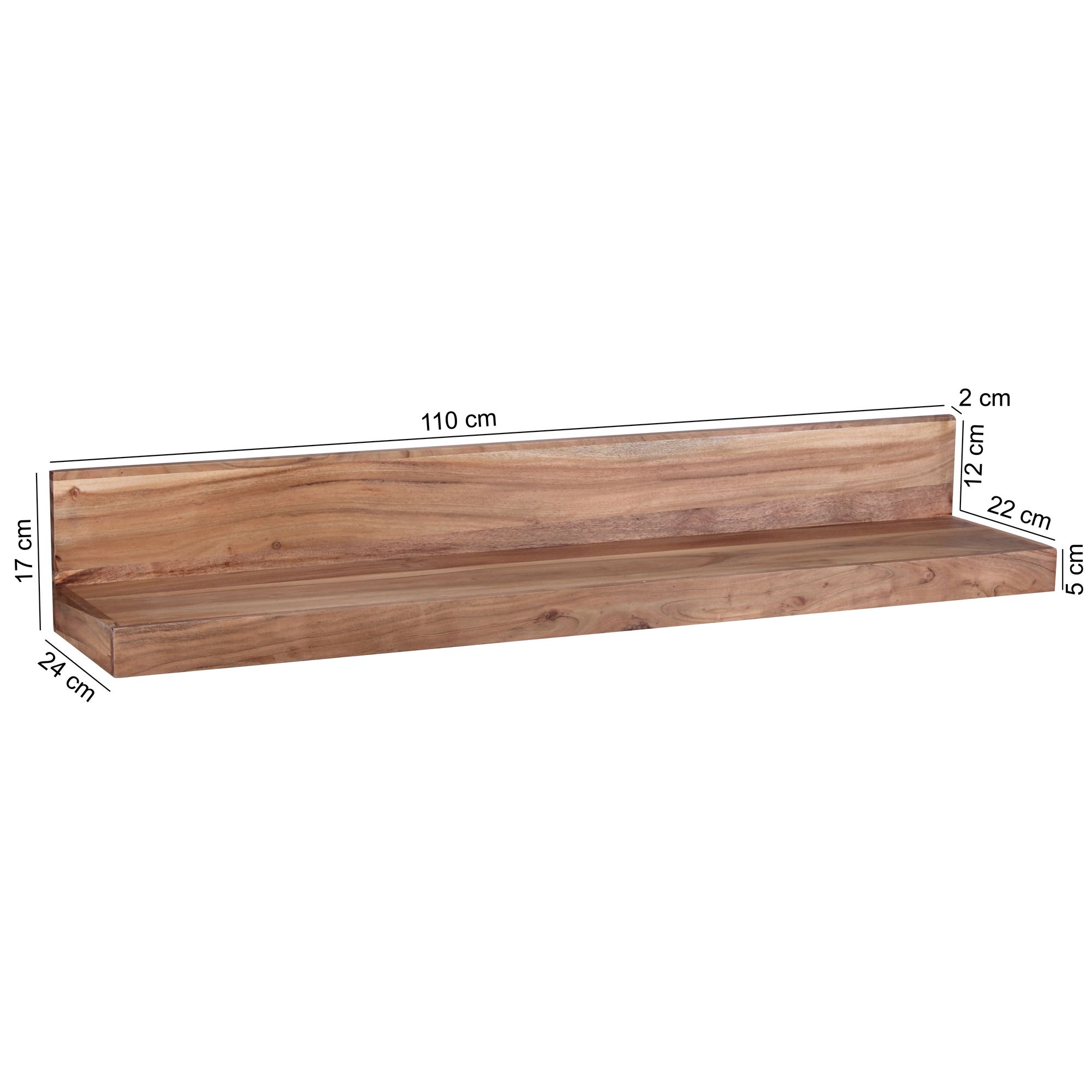 FineBuy Wandregal Massivholz Akazie Holzregal Landhausstil Hängeregal Wandboard Naturprodukt Regal Größe wählbar | Farbe: Braun