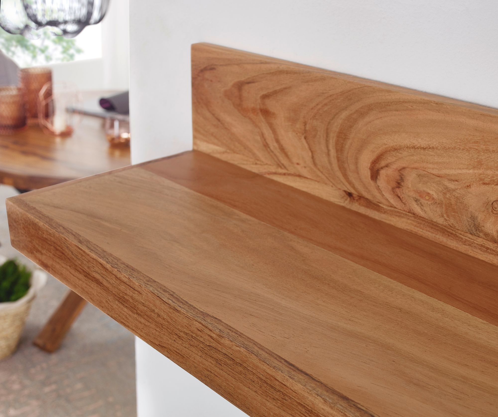 FineBuy Wandregal Massivholz Akazie Holzregal Landhausstil Hängeregal Wandboard Naturprodukt Regal Größe wählbar | Farbe: Braun
