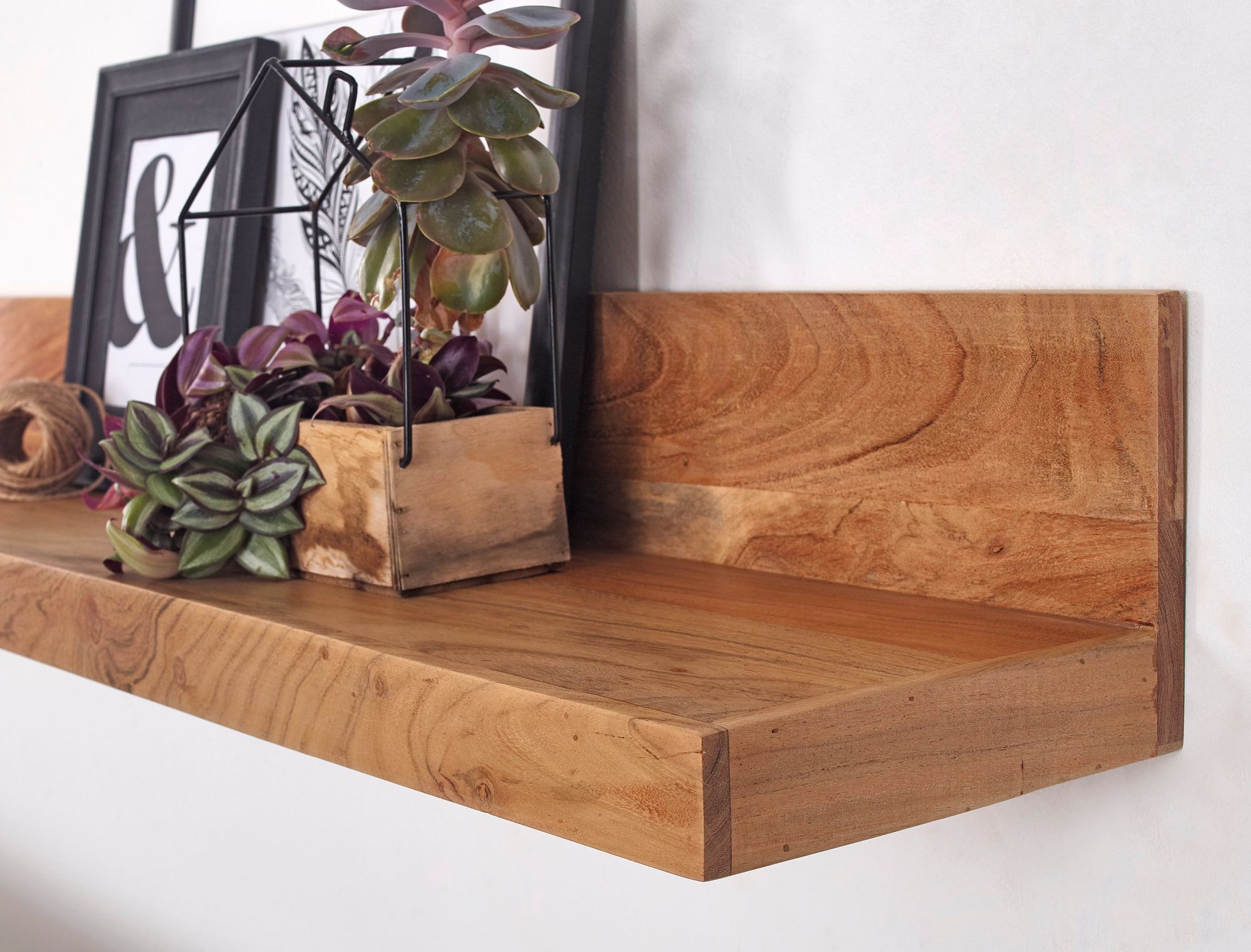 FineBuy Wandregal Massivholz Akazie Holzregal Landhausstil Hängeregal Wandboard Naturprodukt Regal Größe wählbar | Farbe: Braun