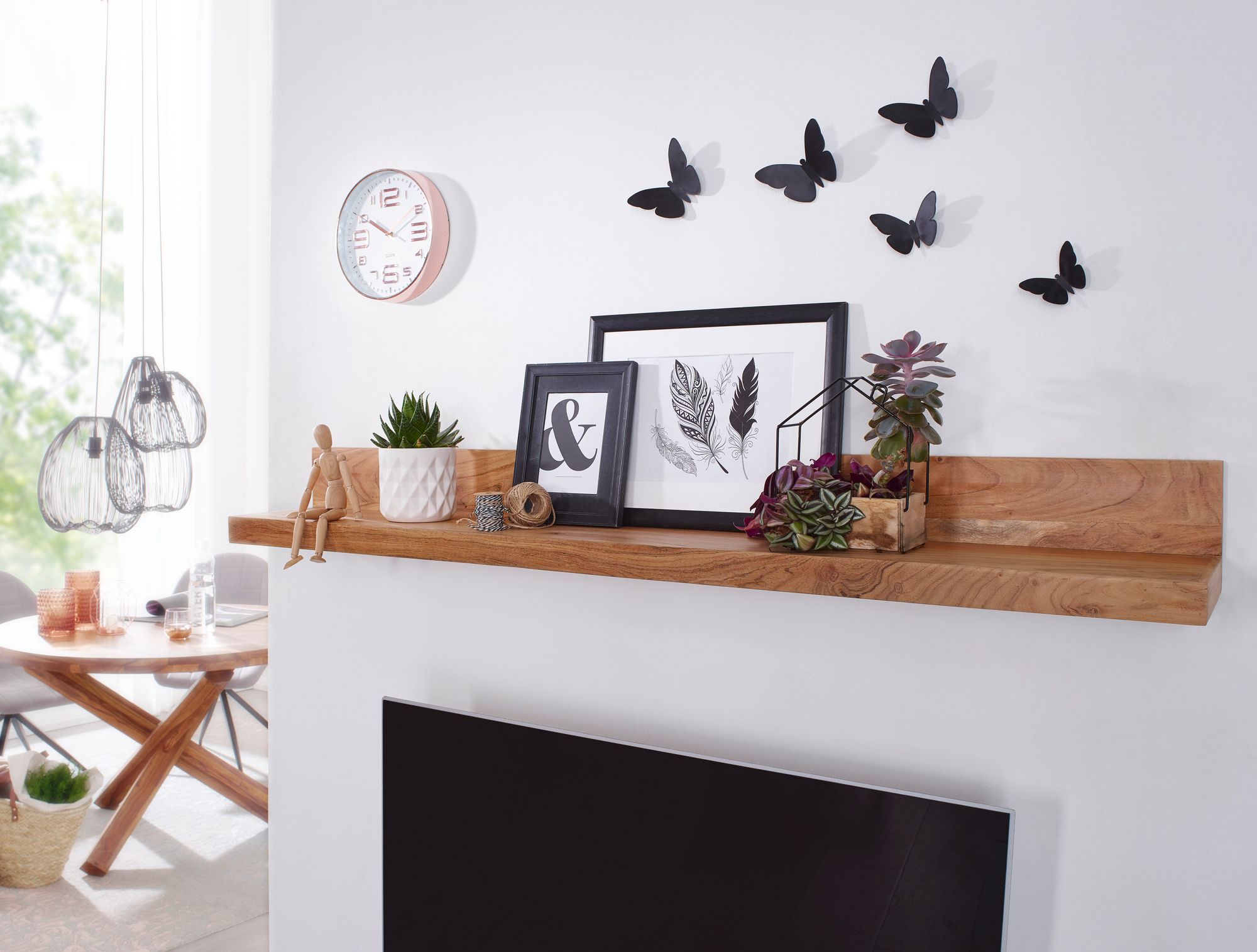 FineBuy Wandregal Massivholz Akazie Holzregal Landhausstil Hängeregal Wandboard Naturprodukt Regal Größe wählbar | Farbe: Braun