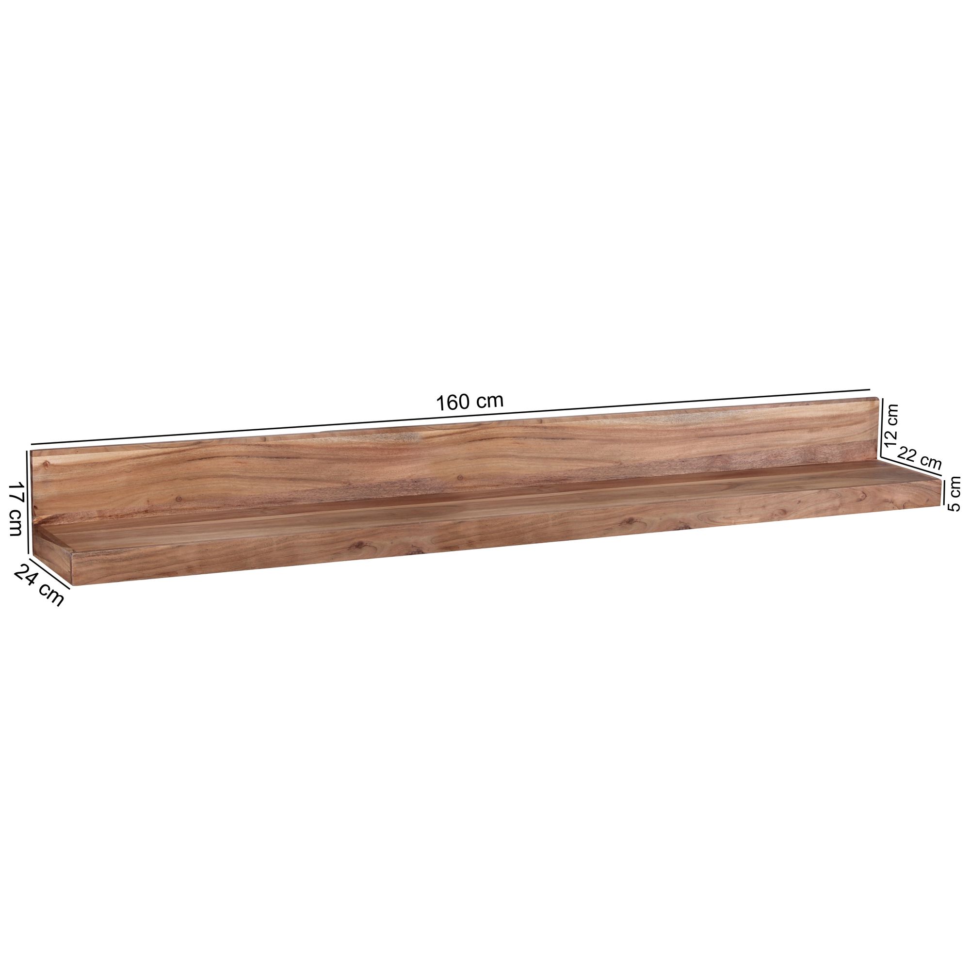 FineBuy Wandregal Massivholz Akazie Holzregal Landhausstil Hängeregal Wandboard Naturprodukt Regal Größe wählbar | Farbe: Braun