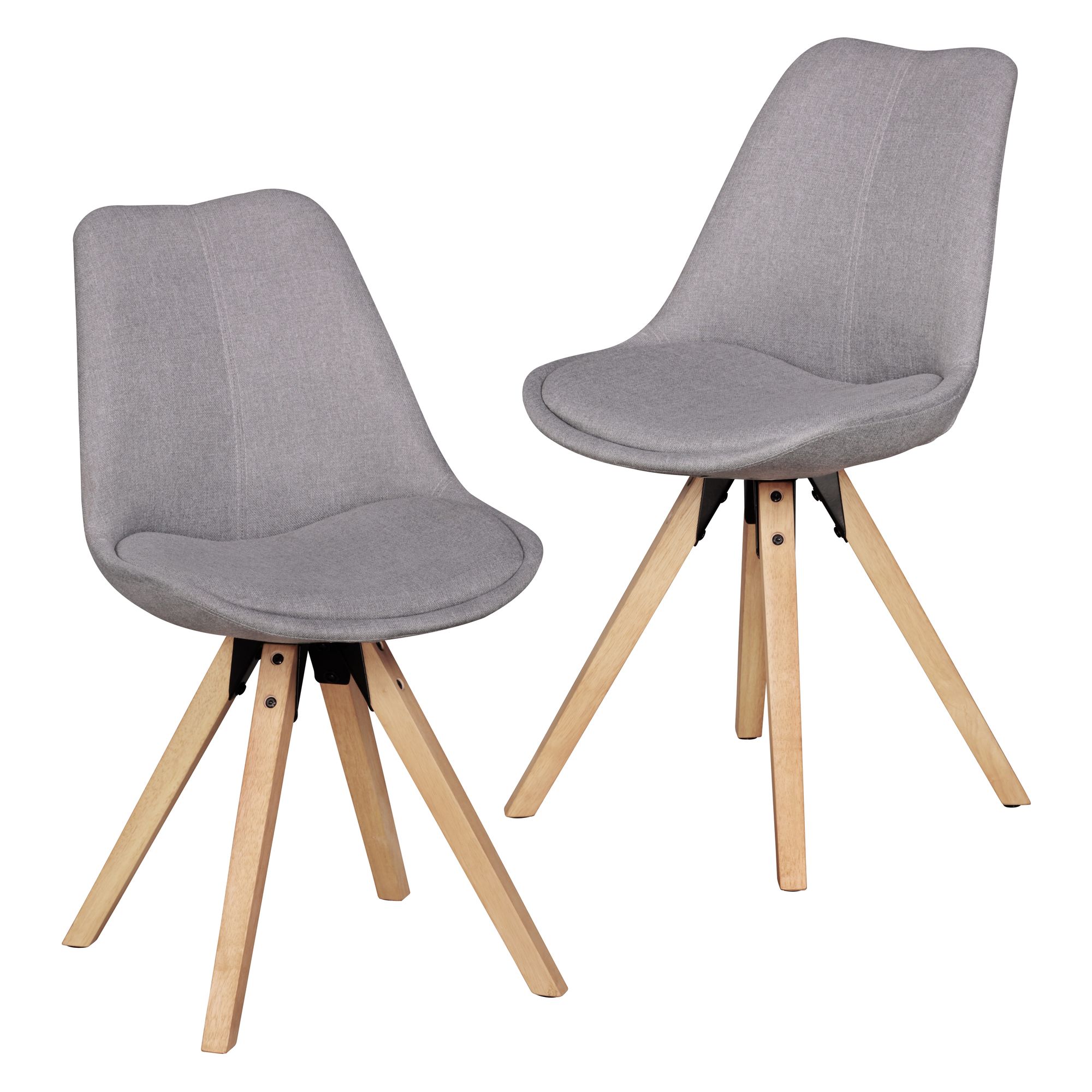 FineBuy Design Esszimmerstühle 2er Set SV43580 Skandinavische Stühle mit Holzbeinen, Retro Stuhlset Bunt, Küchenstühle mit Stoff, Lehnenstuhl Modern, Küchenstuhl Esszimmer | Farbe: Grau