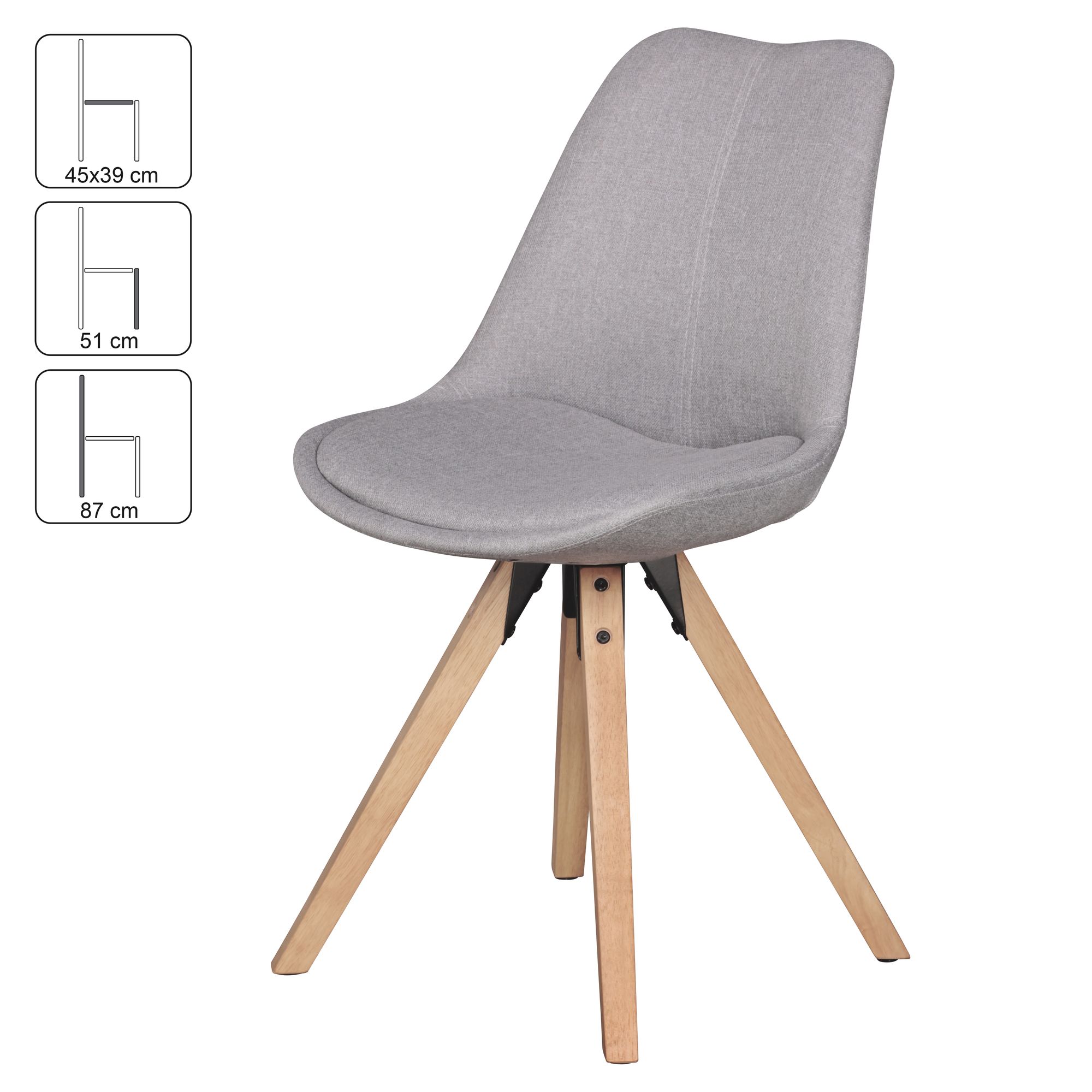 FineBuy Design Esszimmerstühle 2er Set SV43580 Skandinavische Stühle mit Holzbeinen, Retro Stuhlset Bunt, Küchenstühle mit Stoff, Lehnenstuhl Modern, Küchenstuhl Esszimmer | Farbe: Grau