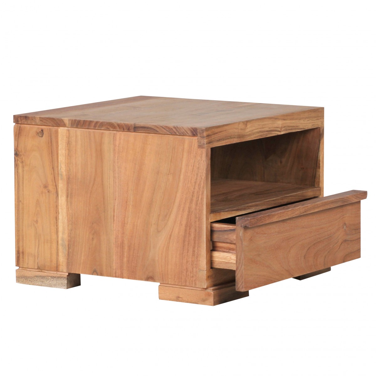 FineBuy Nachttisch Massivholz mit Schublade & Ablagefach – Flache Landhaus Nachtkommode für Schlafzimmer, Nachtkästchen mit Stauraum für Futon Betten – 40x40x30 cm | Farbe: Braun