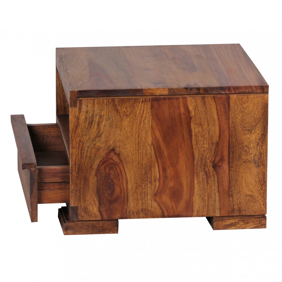 FineBuy Nachttisch Massivholz mit Schublade & Ablagefach – Flache Landhaus Nachtkommode für Schlafzimmer, Nachtkästchen mit Stauraum für Futon Betten – 40x40x30 cm | Farbe: Braun