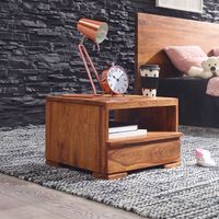 Nachttisch Massivholz Schublade & Ablage Flache Nachtkommode Futon Nachtkästchen – Ansicht 1
