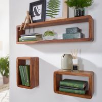 FineBuy 3er Set Wandregale Massivholz Holzregal Landhaus Wandboard Naturprodukt – Ansicht 1