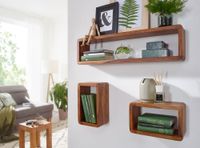 FineBuy 3er Set Wandregale Massivholz Holzregal Landhaus Wandboard Naturprodukt – Ansicht 2