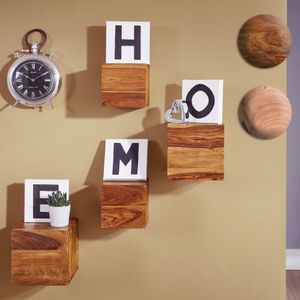 SV43587 FineBuy 4er Set Wandregale Massivholz Holzregal Landhaus Hängeregal 25 cm und 20 cm Echtholz Wandboard 6310