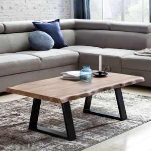 FineBuy Couchtisch GAYA 115 x 40 x 60 cm Akazie Massivholz, Massiver Baumstamm Wohnzimmertisch, Beistelltisch im Landhausstil Baumkante 4250950256729