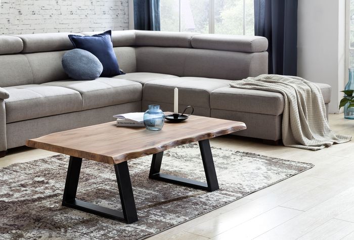 FineBuy Couchtisch GAYA 115 x 40 x 60 cm Akazie Massivholz, Massiver Baumstamm Wohnzimmertisch, Beistelltisch im Landhausstil Baumkante 4250950256729