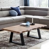Couchtisch Akazie Massiv 115cm Rechteckiger Wohnzimmertisch Baumkante Metallkufe – Ansicht 1