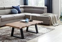 Couchtisch Akazie Massiv 115cm Rechteckiger Wohnzimmertisch Baumkante Metallkufe – Ansicht 2