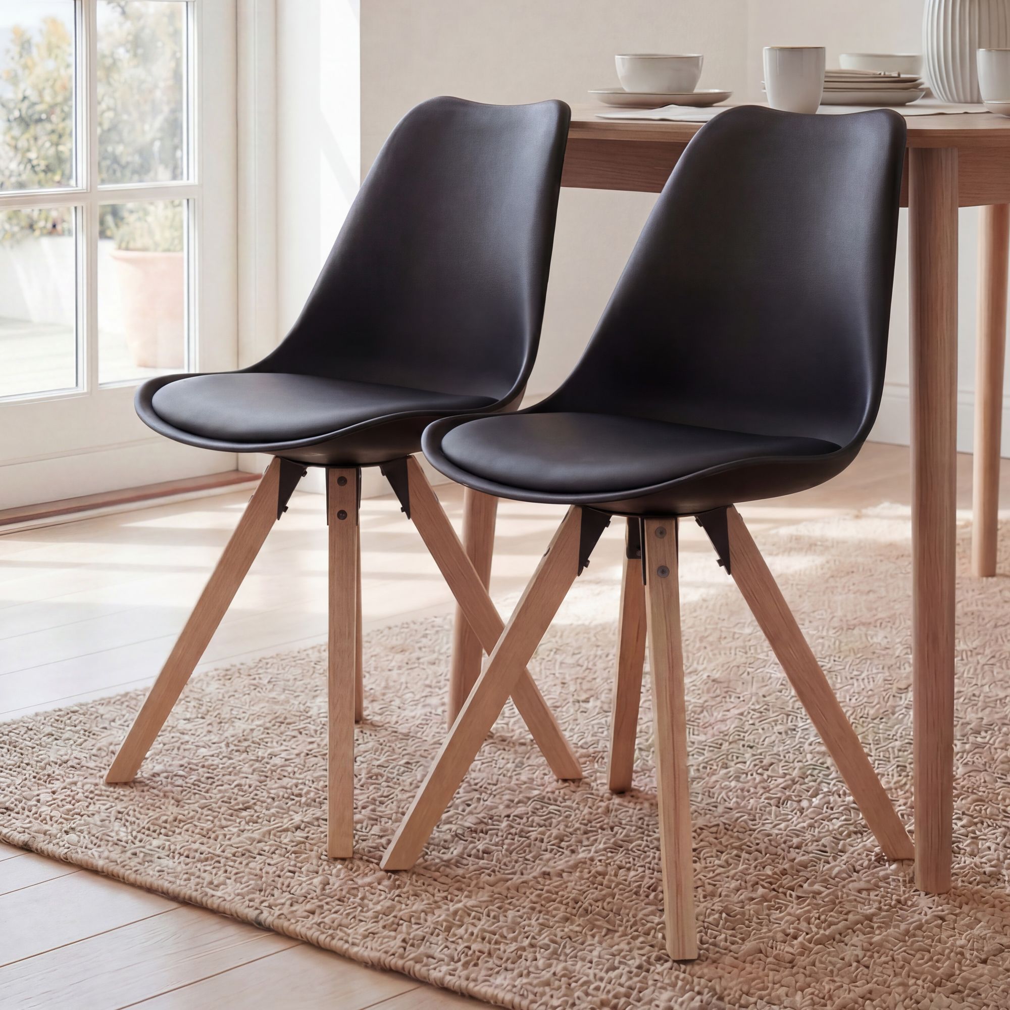 FineBuy 2er Set Retro Esszimmerstuhl Kunstleder Essstuhl Küchenstuhl Rückenlehne – Ansicht 1