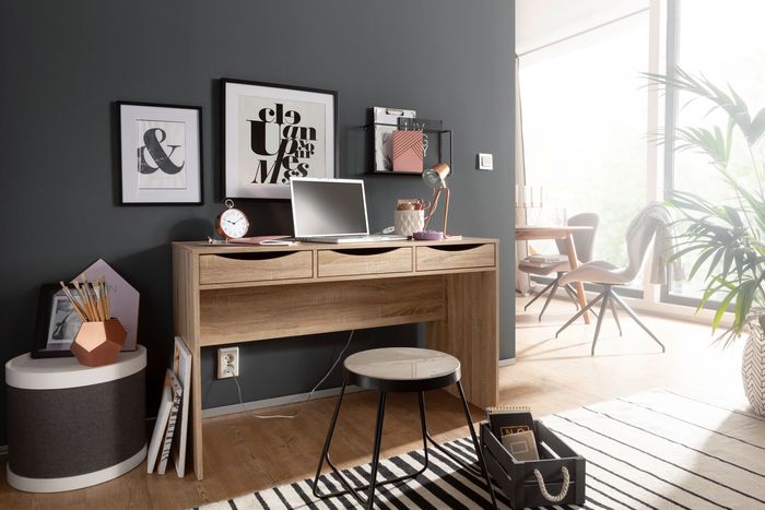 FineBuy Schreibtisch MASSA 120 cm, Design Büro-Tisch in Sonoma Eiche, Moderner Computer-Tisch mit 3 Schubladen und Stauraum, Platzsparender Jugend-Schreibtisch auch für Laptop geeignet 4250950258792
