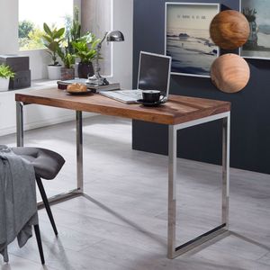 SV44437 FineBuy Schreibtisch SV44437 Massivholz Computertisch 120 x 60 cm Laptoptisch Landhaus Konsolentisch mit Metallbeinen Sheesham // Akazie 6830