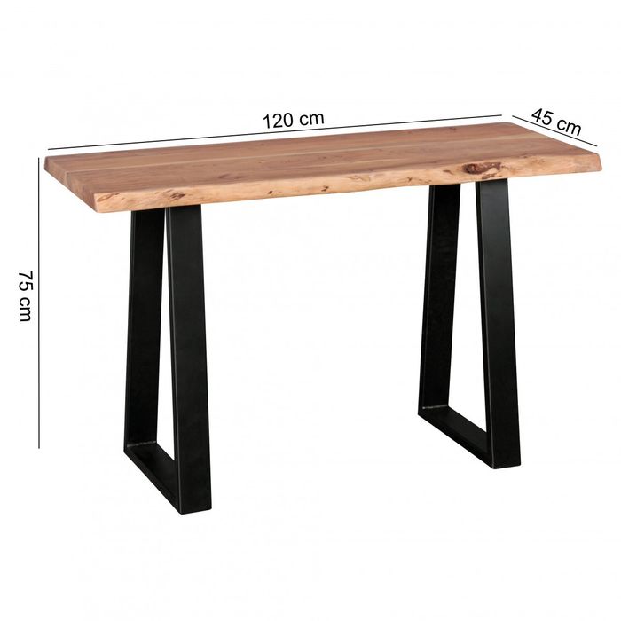 Massiver Konsolentisch GAYA 120 x 45cm Schreibtisch Baumkante Tisch Massiv Holz – Maßzeichnung