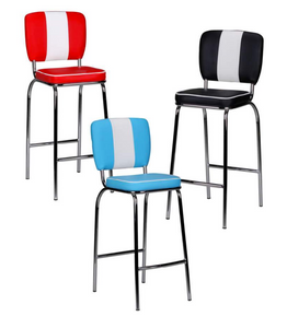 SV44882 FineBuy Barhocker American Diner 50er Jahre Retro Barstuhl, Sitzfläche mit Rücken-Lehne, Fußstütze, Sitzhöhe 76 cm 10541