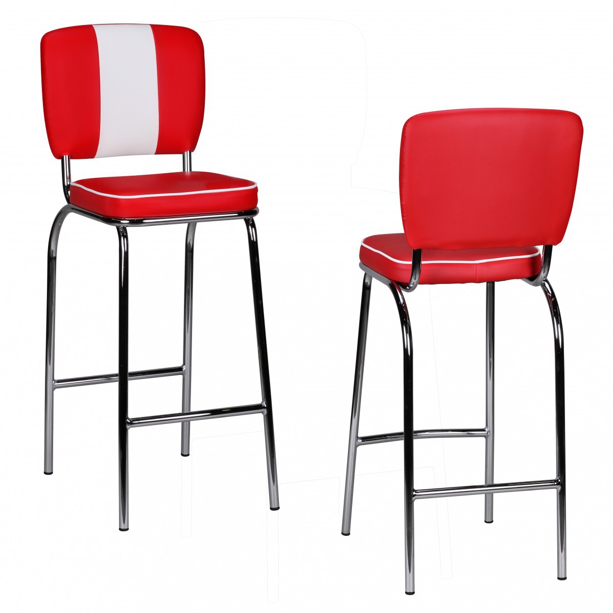 FineBuy 2er Set Barhocker American Diner 50er Jahre Retro Barstuhl, Sitzfläche mit Rücken-Lehne, Fußstütze, Sitzhöhe 76 cm | Farbe: Schwarz