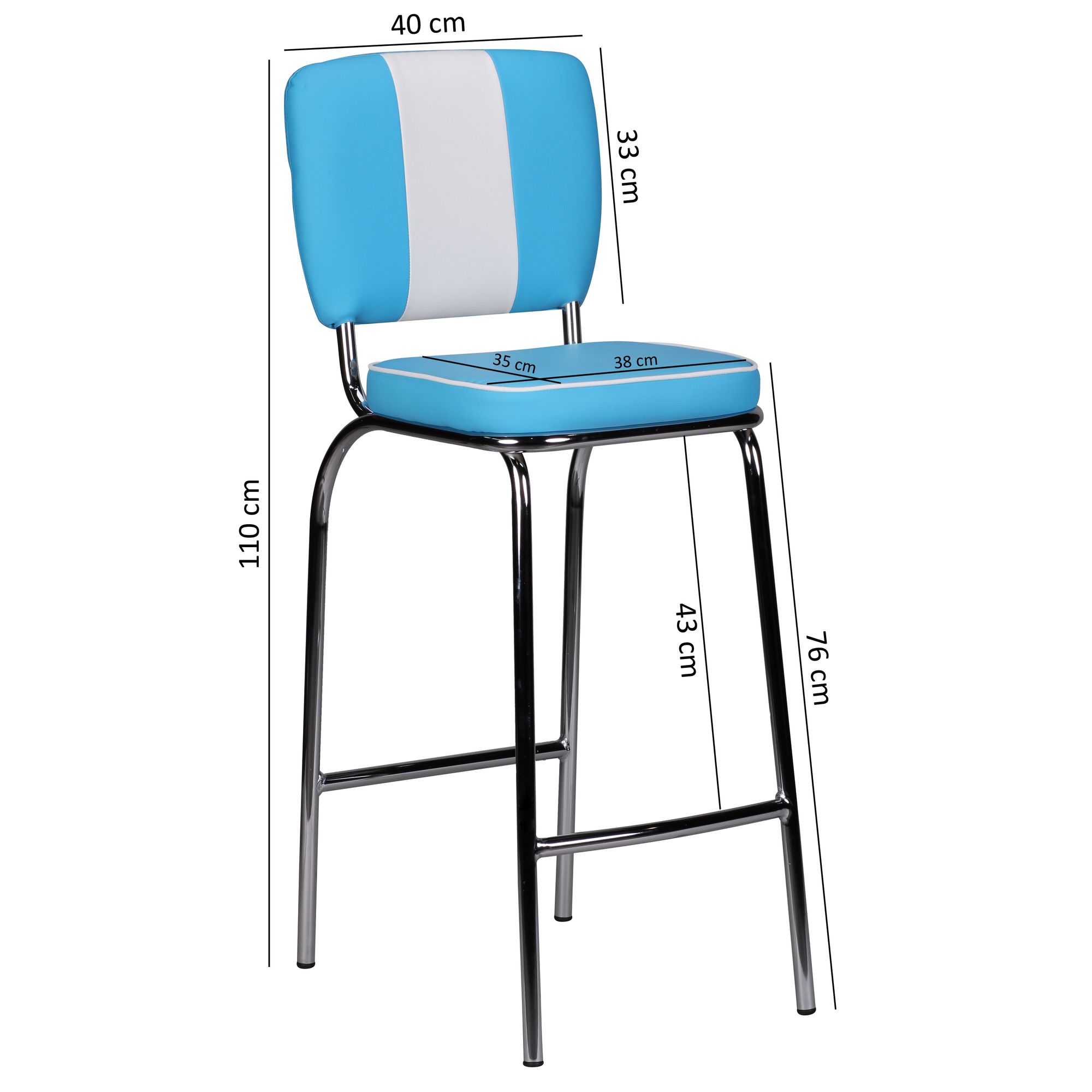 FineBuy 2er Set Barhocker American Diner 50er Jahre Retro Barstuhl, Sitzfläche mit Rücken-Lehne, Fußstütze, Sitzhöhe 76 cm | Farbe: Schwarz