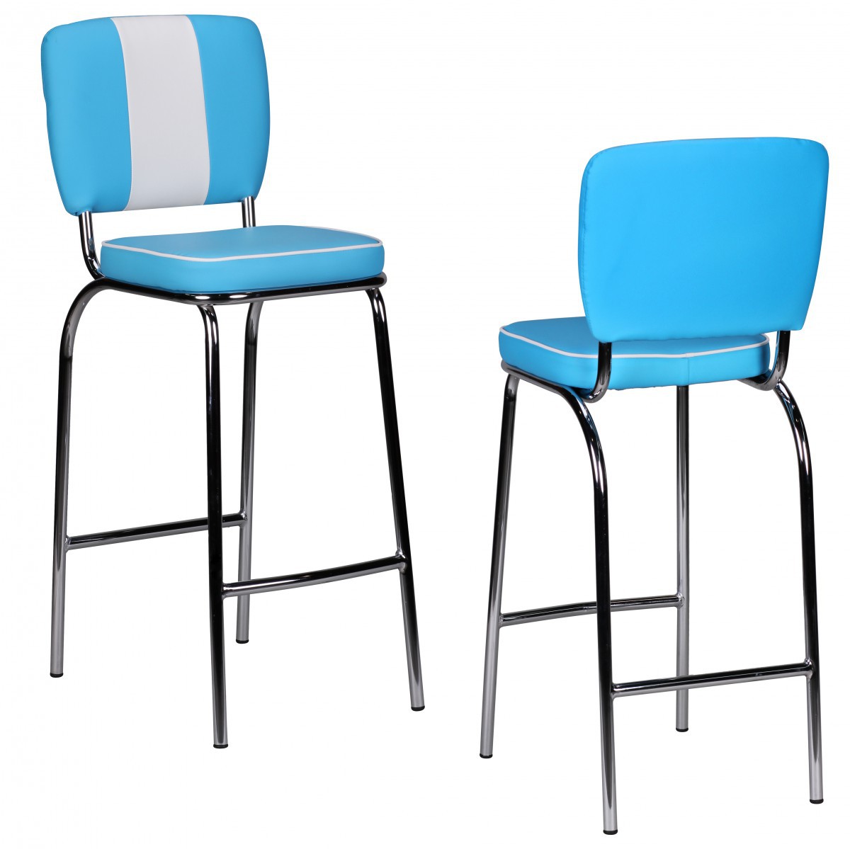 FineBuy 2er Set Barhocker American Diner 50er Jahre Retro Barstuhl, Sitzfläche mit Rücken-Lehne, Fußstütze, Sitzhöhe 76 cm | Farbe: Schwarz