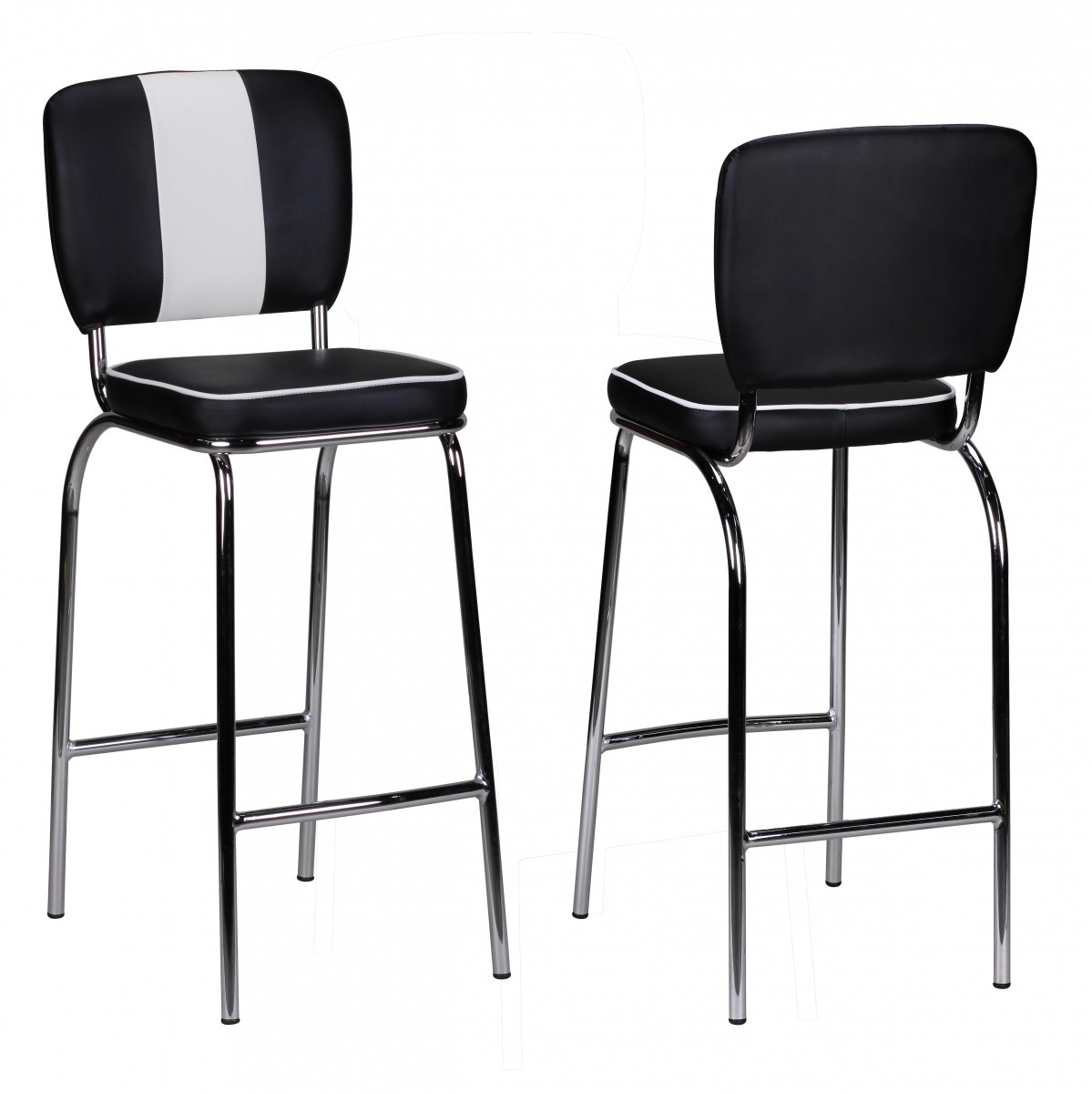 FineBuy 2er Set Barhocker American Diner 50er Jahre Retro Barstuhl, Sitzfläche mit Rücken-Lehne, Fußstütze, Sitzhöhe 76 cm | Farbe: Schwarz