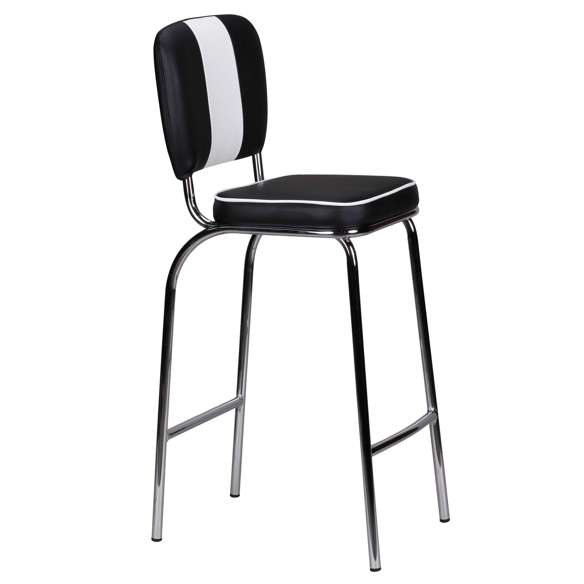 FineBuy 2er Set Barhocker American Diner 50er Jahre Retro Barstuhl, Sitzfläche mit Rücken-Lehne, Fußstütze, Sitzhöhe 76 cm | Farbe: Schwarz