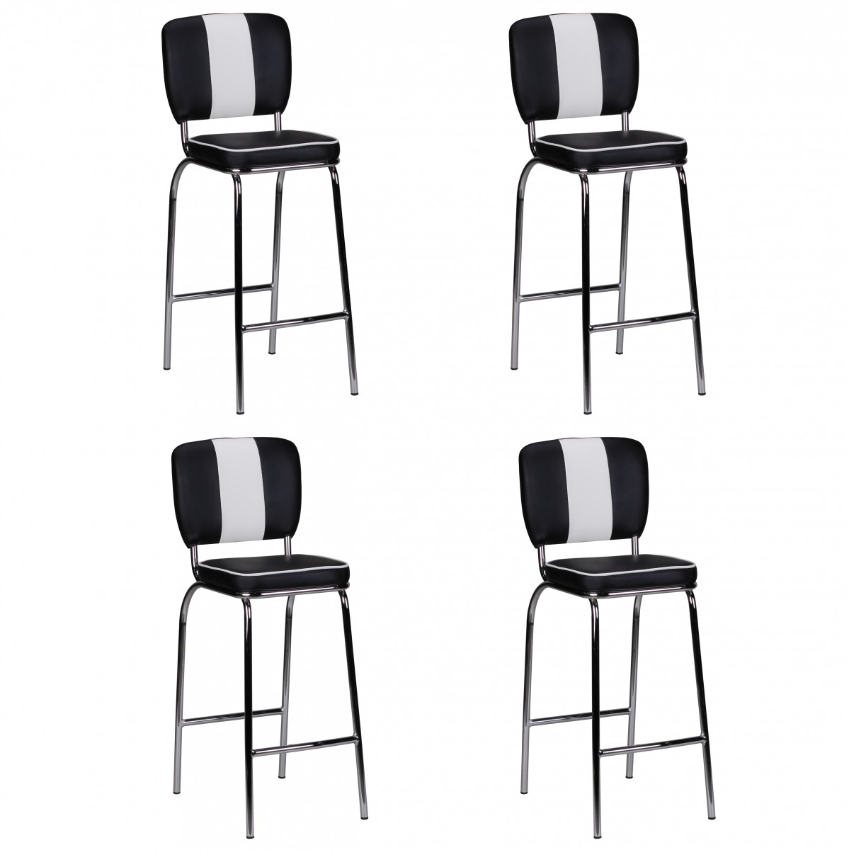 FineBuy 4er Set Barhocker American Diner 50er Jahre Retro Barstuhl, Sitzfläche mit Rücken-Lehne, Fußstütze, Sitzhöhe 76 cm | Farbe: Schwarz FineBuy 4er Set Barhocker American Diner 50er Jahre Retro Barstuhl, Sitzfläche mit Rücken-Lehne, Fußstütze, Sitzhöhe 76 cm | Farbe: Schwarz