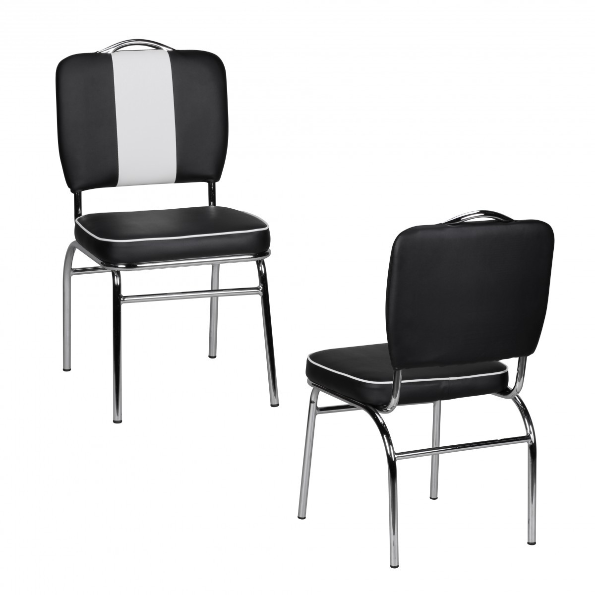 FineBuy 2er Set Esszimmerstuhl American Diner 50er Jahre Retro, Sitzfläche gepolstert mit Rücken-Lehne, Essstuhl | Farbe: Rot