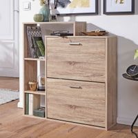 Schuhkipper Holz 2 Fächer Sonoma 12 Paar Schuhe Schuhschrank Schuhkommode – Ansicht 1