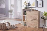 Schuhkipper Holz 2 Fächer Sonoma 12 Paar Schuhe Schuhschrank Schuhkommode – Ansicht 2