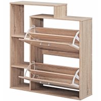 Schuhkipper Holz 2 Fächer Sonoma 12 Paar Schuhe Schuhschrank Schuhkommode – Ansicht 4