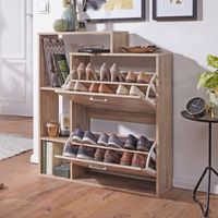 Schuhkipper Holz 2 Fächer Sonoma 12 Paar Schuhe Schuhschrank Schuhkommode – Ansicht 1