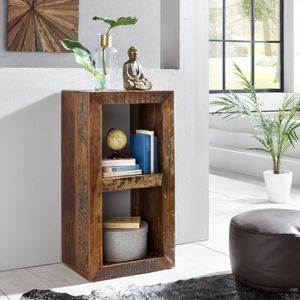 FB45283 FineBuy Bücherregal KALKUTTA 45 x 35 x 90 cm, Massivholz Regal mit 2 Ebenen, Cube Beistelltisch Wohnzimmer, Standregal Shabby-Chic 4250950264878