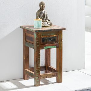 FineBuy Beistelltisch KALKUTTA 30 x 30 x 50 cm, Massivholz Nachtkonsole mit Schublade, Nachttisch Schlafzimmer aus Massiv Holz, Nachtkonsole - Anstelltisch Shabby-Chic