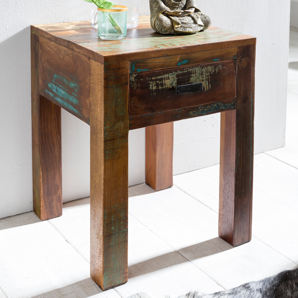 FineBuy Nachttisch KALKUTTA aus Mango Massivholz im Shabby Chic Design mit Schublade – kleiner Beistelltisch fürs Schlafzimmer oder Wohnzimmer, handgefertigte Nachtkonsole – 40x40x55 cm | Farbe: Braun FineBuy Nachttisch KALKUTTA aus Mango Massivholz im Shabby Chic Design mit Schublade – kleiner Beistelltisch fürs Schlafzimmer oder Wohnzimmer, handgefertigte Nachtkonsole – 40x40x55 cm | Farbe: Braun