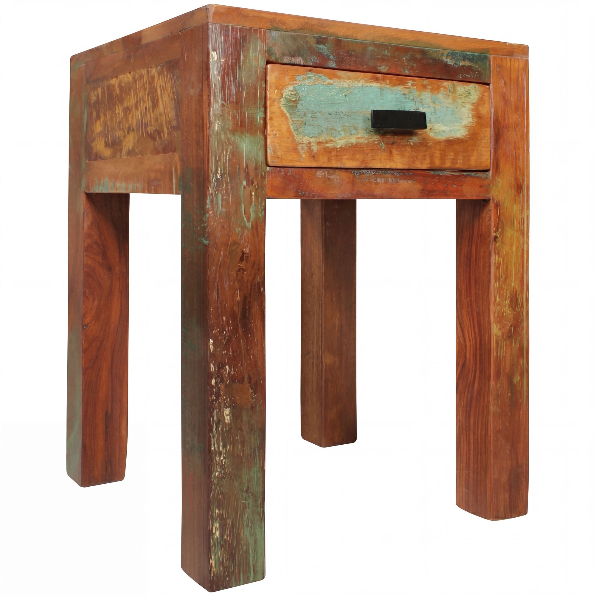 FineBuy Nachttisch KALKUTTA aus Mango Massivholz im Shabby Chic Design mit Schublade – kleiner Beistelltisch fürs Schlafzimmer oder Wohnzimmer, handgefertigte Nachtkonsole – 40x40x55 cm