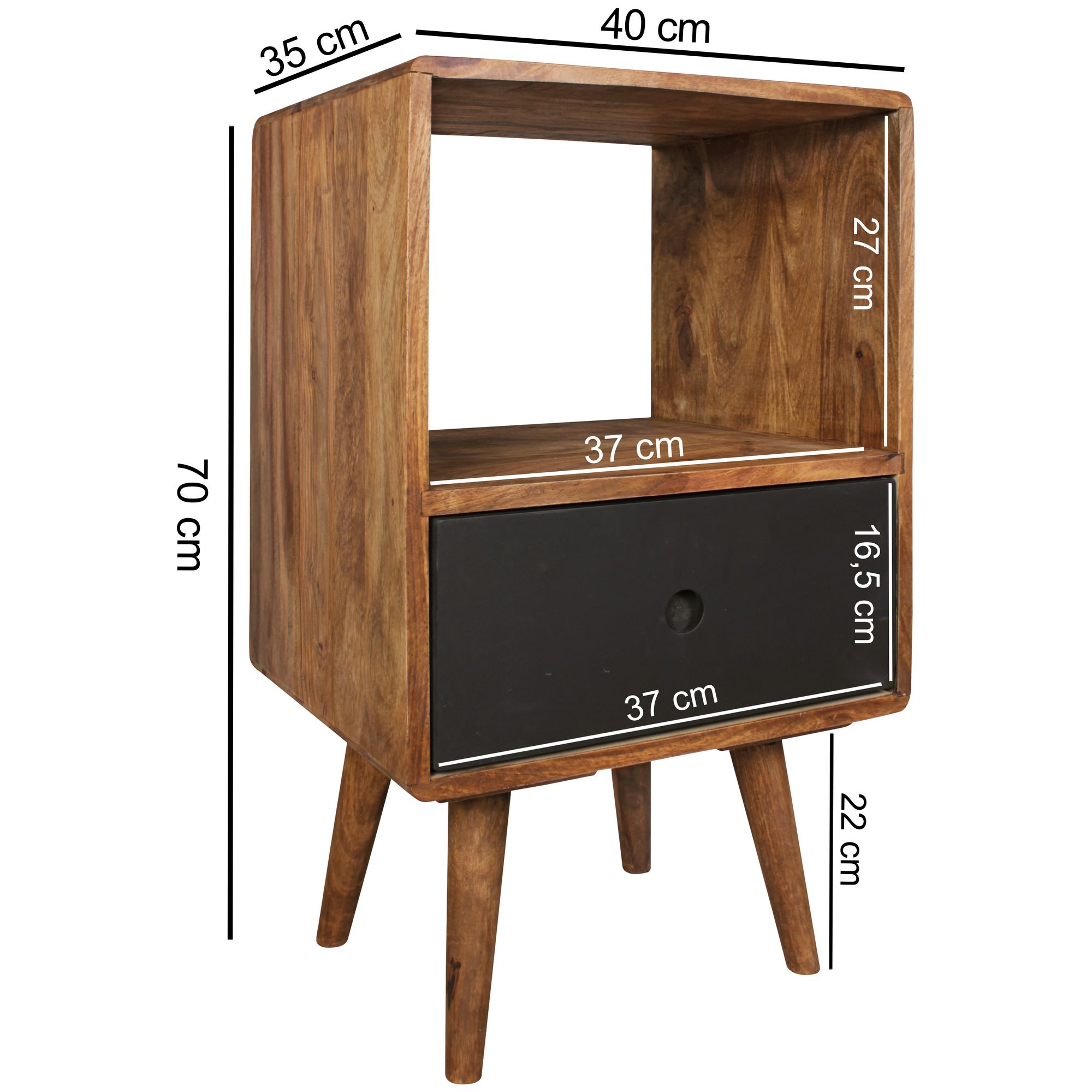 Retro Nachtkonsole + Schub Nachtschrank Holz Nachtkästchen Nachttisch Boxspring – Ansicht 2