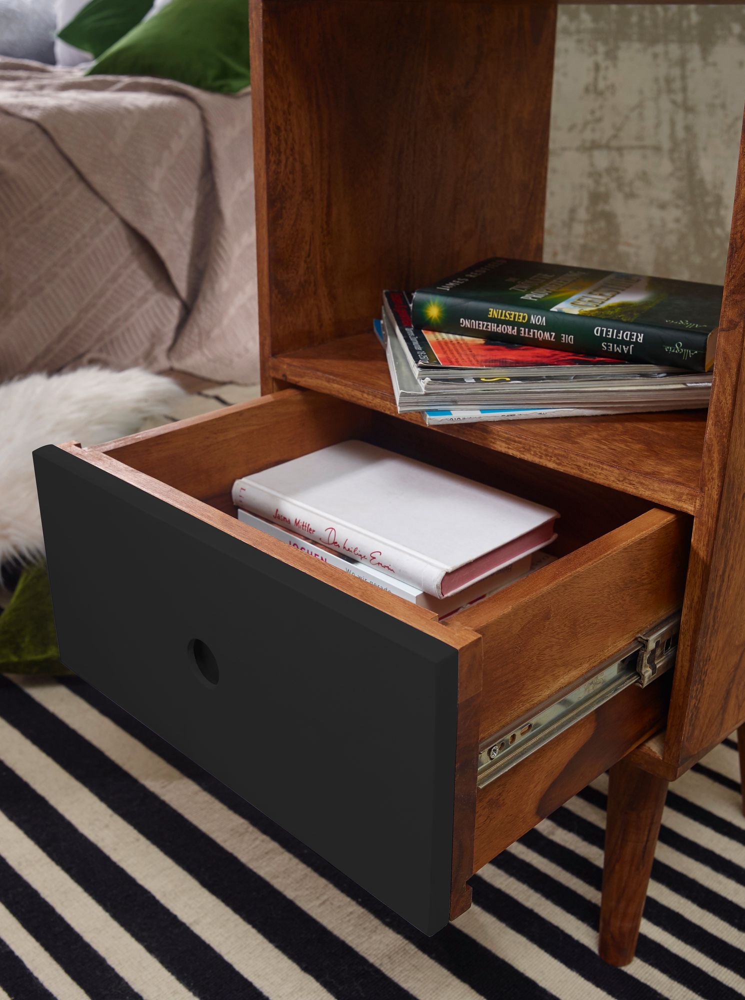 Retro Nachtkonsole + Schub Nachtschrank Holz Nachtkästchen Nachttisch Boxspring – Ansicht 4