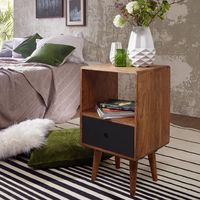 Retro Nachtkonsole + Schub Nachtschrank Holz Nachtkästchen Nachttisch Boxspring – Ansicht 1