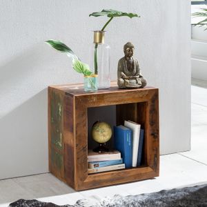 FineBuy Beistelltisch KALKUTTA 45 x 45 x 35 cm, Massivholz Cube Tisch für Wohnzimmer, Wohnzimmertisch mit Ablage, Nachttisch - Nachtkonsole - Nachtkästchen 4250950265141