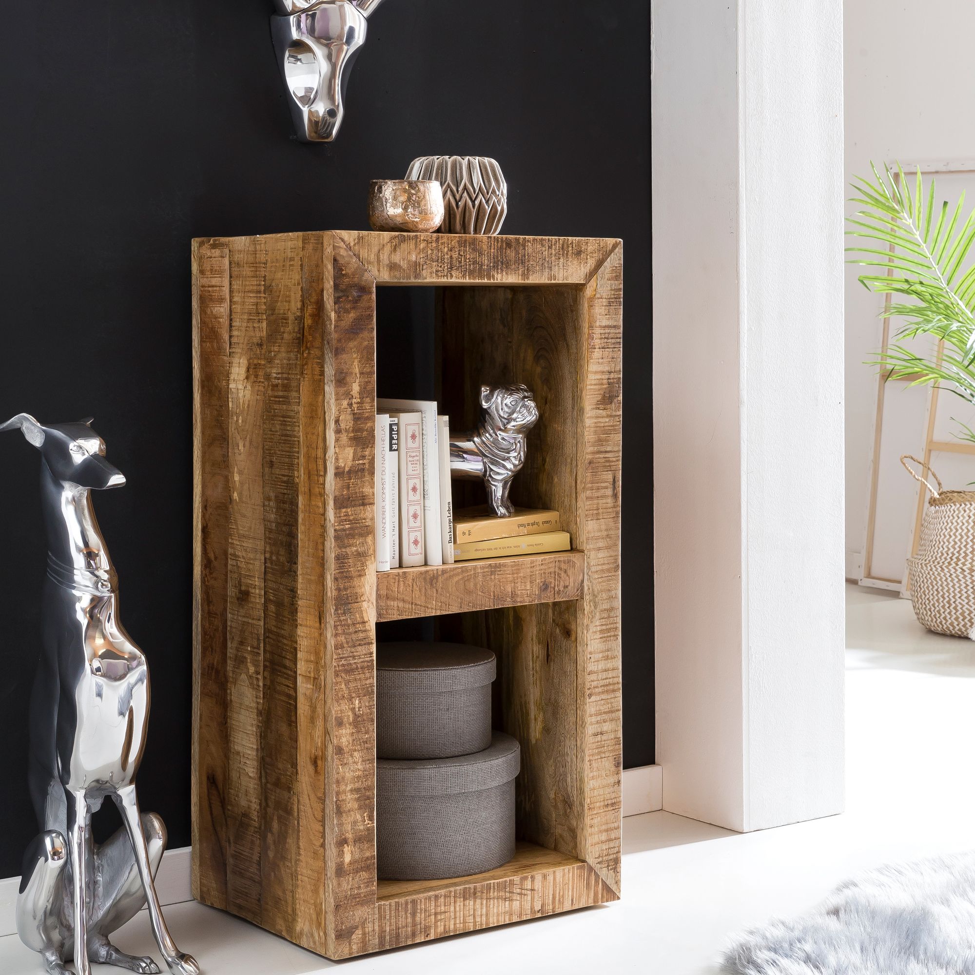 FineBuy Kleines Standregal 45 x 35 x 90 cm Abstellregal Mango Massiv-Holz, Ablagetisch Telefontisch Diele Flur Gang Klein, Steh-Regal Bodenregal Natur Schlafzimmer Standregal Küche Wohnzimmer | Farbe: Braun