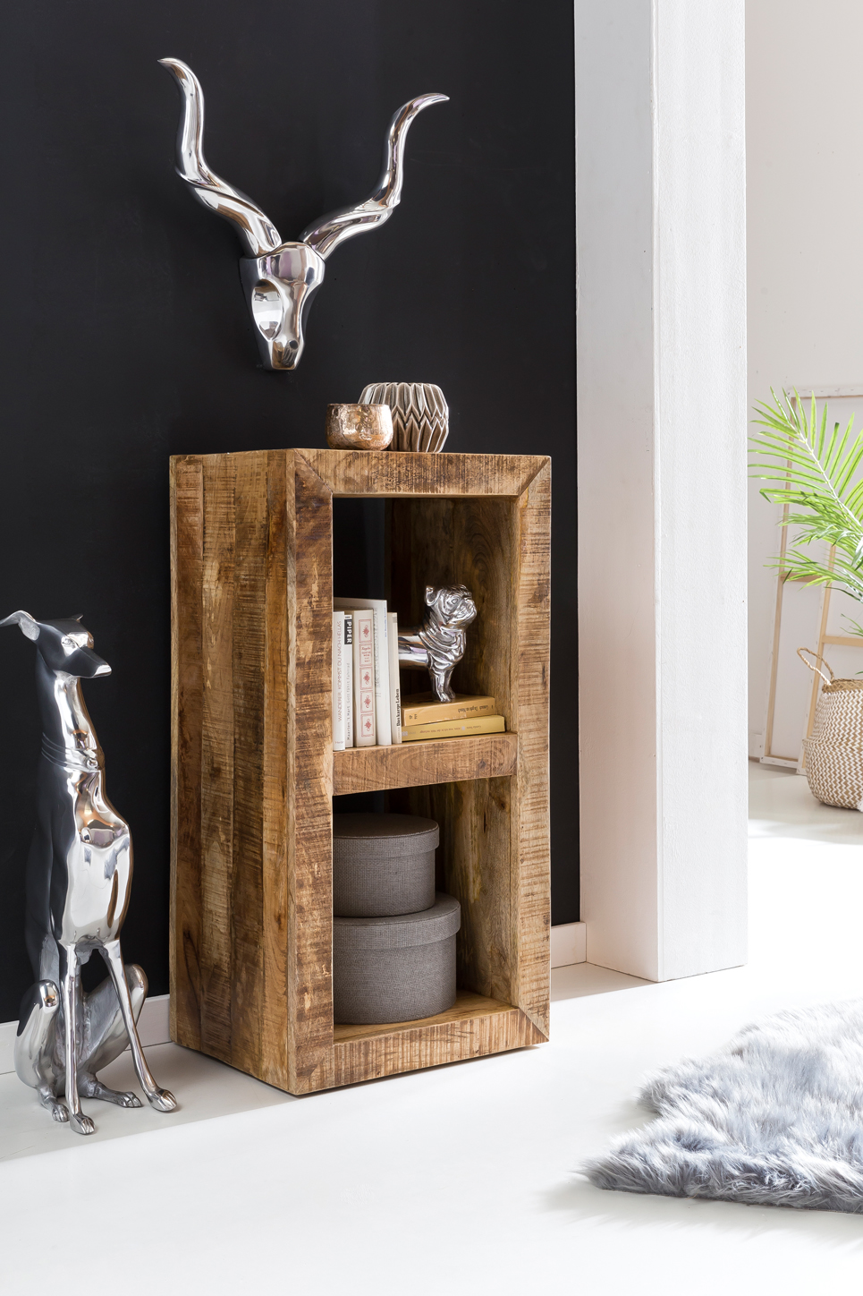 FineBuy Kleines Standregal 45 x 35 x 90 cm Abstellregal Mango Massiv-Holz, Ablagetisch Telefontisch Diele Flur Gang Klein, Steh-Regal Bodenregal Natur Schlafzimmer Standregal Küche Wohnzimmer | Farbe: Braun