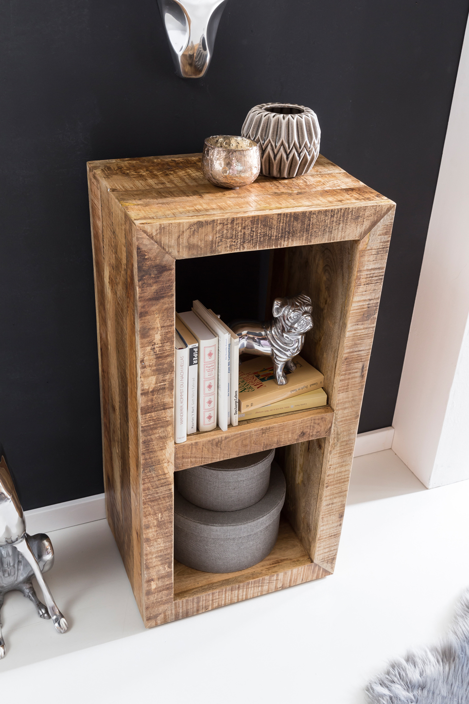 FineBuy Kleines Standregal 45 x 35 x 90 cm Abstellregal Mango Massiv-Holz, Ablagetisch Telefontisch Diele Flur Gang Klein, Steh-Regal Bodenregal Natur Schlafzimmer Standregal Küche Wohnzimmer | Farbe: Braun