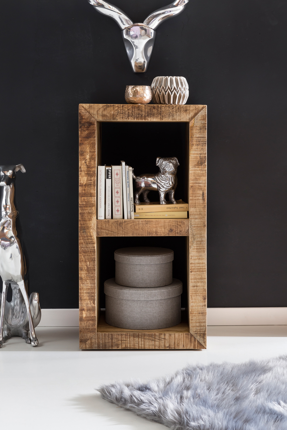 FineBuy Kleines Standregal 45 x 35 x 90 cm Abstellregal Mango Massiv-Holz, Ablagetisch Telefontisch Diele Flur Gang Klein, Steh-Regal Bodenregal Natur Schlafzimmer Standregal Küche Wohnzimmer | Farbe: Braun