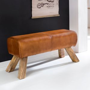 FB45549 FineBuy Design Sitzhocker FB45549 Holz 90x30x43 cm Leder Modern Springbock, Lederhocker mit Holzbeinen, Massivholz Hocker mit Leder, Springbock Turnbank Gepolstert, Garderobenbank Echtes Leder 4250950266940