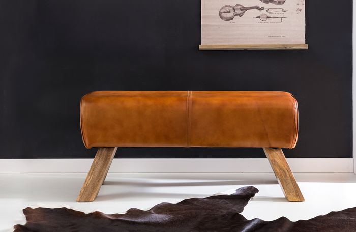FineBuy Design Sitzhocker FB45549 Holz 90x30x43 cm Leder Modern Springbock, Lederhocker mit Holzbeinen, Massivholz Hocker mit Leder, Springbock Turnbank Gepolstert, Garderobenbank Echtes Leder 4250950266940