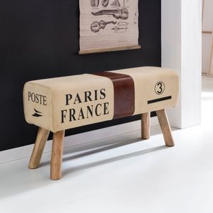 FB45551 FineBuy Design Turnbock Sitzbank CANVAS Braun 91 x 30 x 50 cm, Turnhocker Bank aus Echtleder / Stoff, Hocker Garderobenbank Sitzhocker Springbock Turnbank 4250950266964